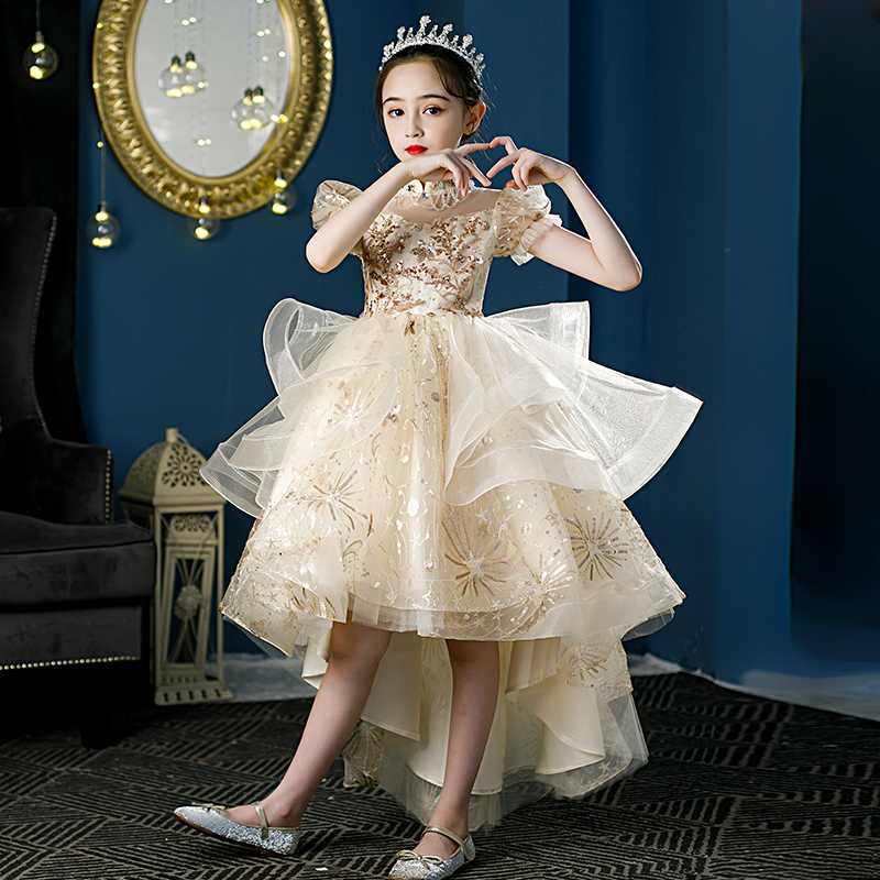 Children's dress Princess dress girl high-end foreign air puffy gauze Flower Girl Wedding dress show little girl piano costume