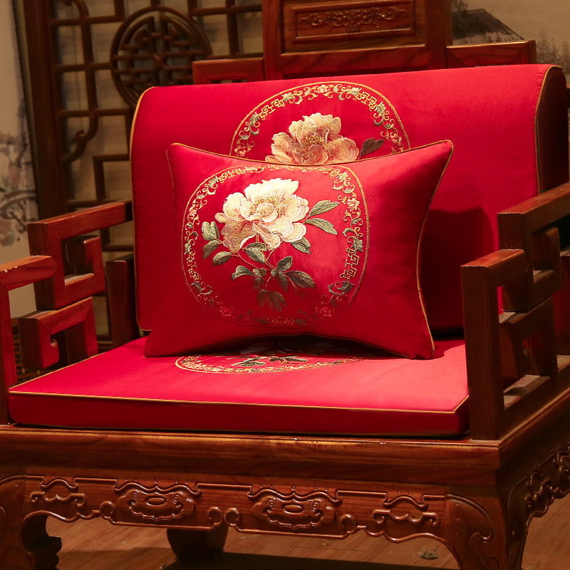 New Chinese mahogany sofa cushion with backrest classical solid wood furniture chair cushion Arhat mattress five-piece set custom
