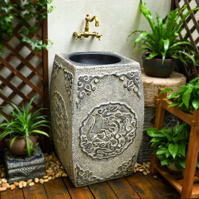 Balcony sink outdoor pool Chinese style retro washbasin courtyard integrated wash tray column table creative washbasin