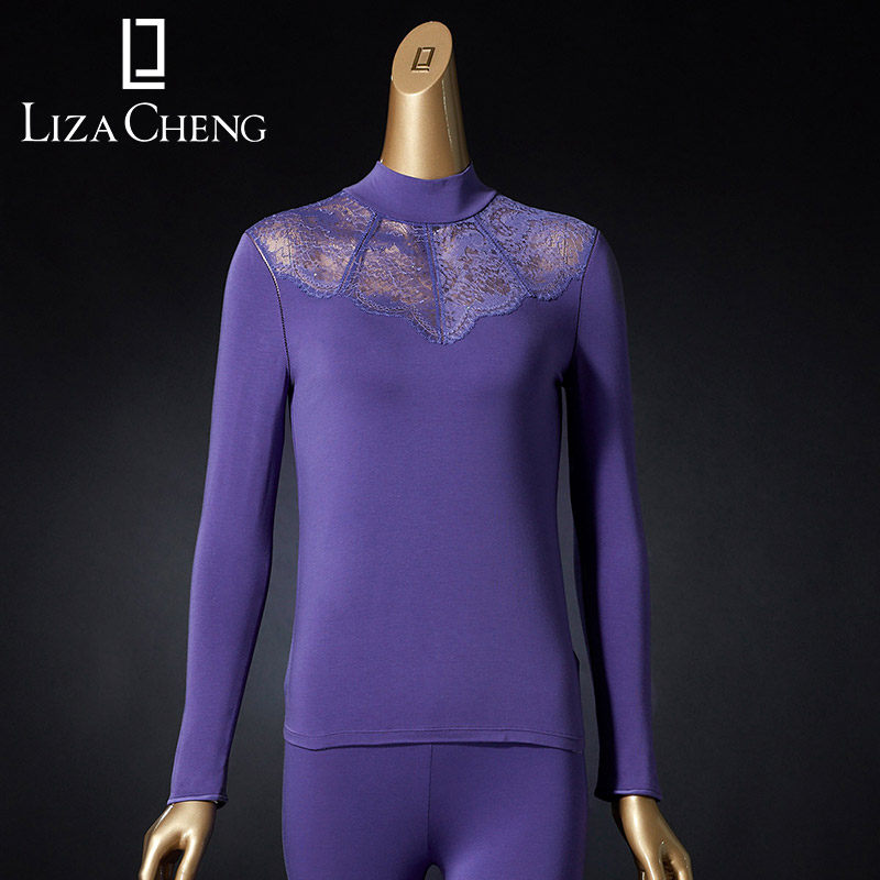Liza Cheng autumn and winter bottoming shirt long-sleeved top turtleneck lace one-piece warm clothes cotton sweater autumn clothes LD0018