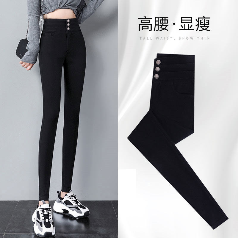 Black leggings women wear spring and autumn summer 2021 explosive new high-waisted cropped magic slim small leg pants