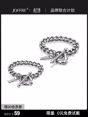 JOFFRE punk hand female summer simple niche original Tide brand couple Cuban chain men titanium steel ins design