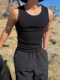 White round neck threaded sleeveless vest for men 2026 summer American elastic fitness sports T-shirt bottoming sweat vest