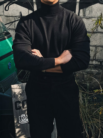 Solid color simple light mature style high collar thick heavyweight warm sweater men's winter Korean style trendy high-end knitted sweater