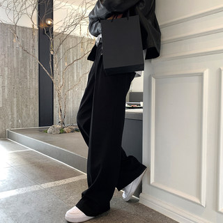 Naples-Style Men's Wide-Leg Pants, Trendy Loose Straight-Leg Design, Unique Casual Drapey Long Trousers for Autumn