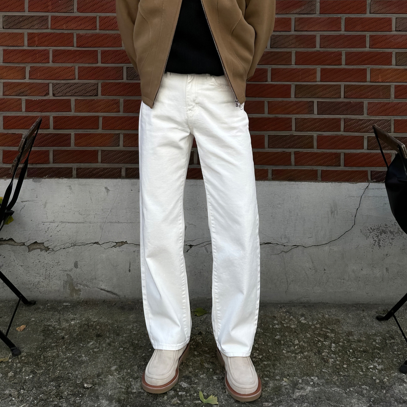 White Jeans for Men, Spring and Summer, Clean Fit, High-End Feel, Casual, Versatile, Lazy Style, Straight Wide-Leg Pants