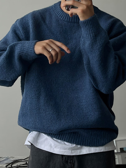 Однотонный мужской свитер с круглым вырезом и открытыми плечами весной и осенью, ленивый стиль, базовый универсальный свитер, теплая и утолщенная, легкая и зрелая куртка.