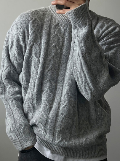 Men's Red Cable Knit Sweater for the Year of Birth, Spring and Autumn, Light Luxury Round Neck Sweater, Fine Imitation Wool Sweater Jacket