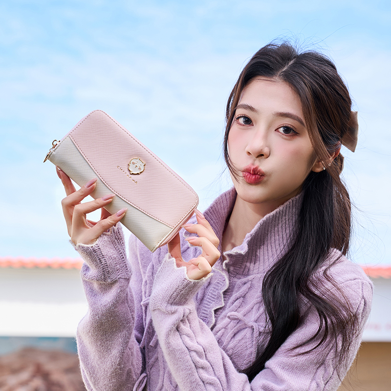 Eight-Character Cat Long Wallet, Fresh Blue and White Contrasting Color Zipper Clutch, Student Cartoon Coin and Card Holder Eight-Character Cat Long Wallet, Fresh Blue and White Contrasting Color Zipper Clutch, Student Cartoon Coin and Card Holder