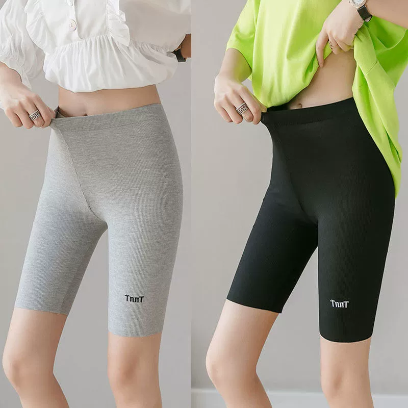 Quần legging nữ mặc mỏng mảnh lưới màu đỏ ren cao eo bó sát quần rộng an toàn cỡ lớn là quần mỏng mùa xuân và hè năm điểm - Quần tây thường