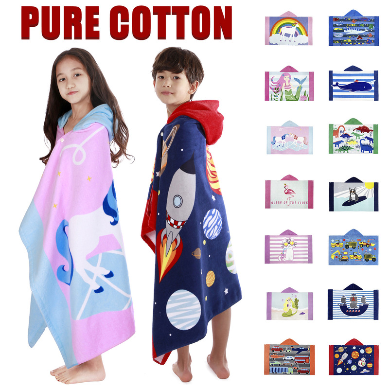 Amazon Cartoon Beach Towel European and American Style Oversized Children's Wearable Bath Towel Pure Cotton Hooded Bath Towel Bathrobe