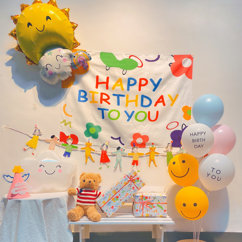 Children's birthday party scene layout pennant pull flag baby one-year-old decoration happy birthday atmosphere props