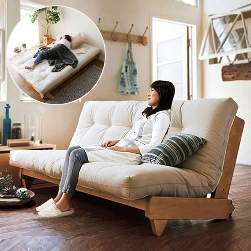 Nordic Japanese-style foldable solid wood sofa bed dual-purpose small apartment living room multi-functional single double modern technology cloth