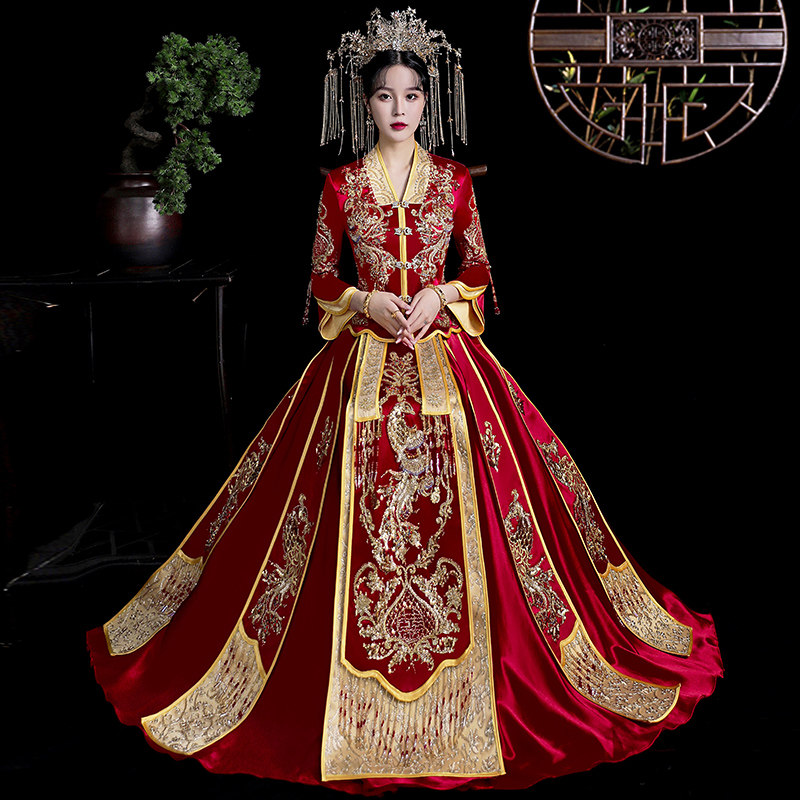 Xiuhe dress bride 2022 new wedding Chinese style wedding dress advanced Xiuhe female self-cultivation dragon and phoenix coat phoenix crown Xia Pei