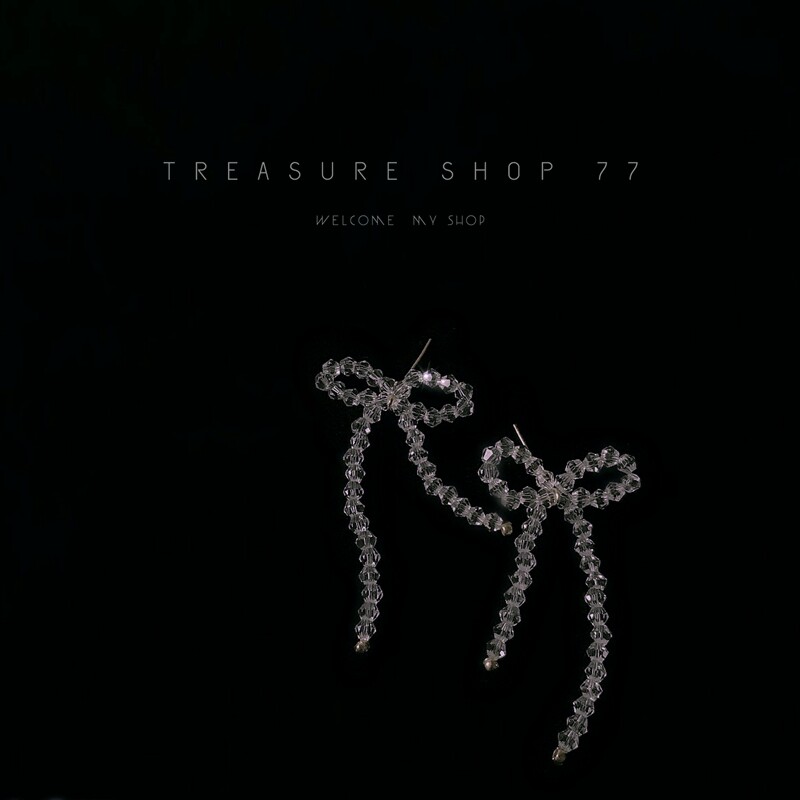 Super fairy Korean temperament net red ins with super flash transparent crystal bow earrings long version tassel drop earrings