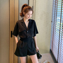 Plus size plus size summer new fat sister loose and thin medium and long small suit jacket wide-leg shorts two-piece suit