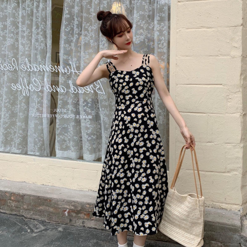 Plus fat plus size summer fat sister floral dress female loose slim suspender skirt top lining 200 catties