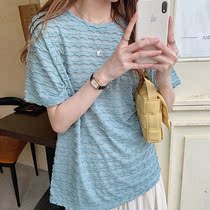 Plus fat plus size womens summer new fat sister bottoming shirt loose and thin three-dimensional T-shirt 200 catties