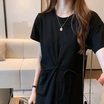 Plus size plus size summer fat mm medium and long solid color t-shirt womens dress cover belly loose and thin bottoming shirt 200 catties