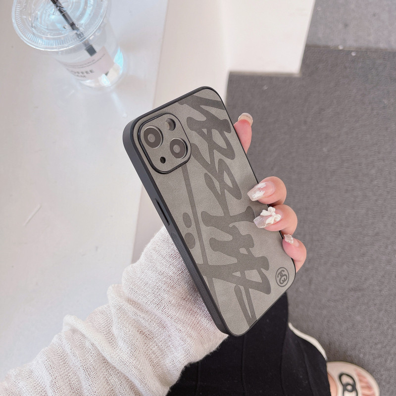 潮牌斯图西适用iPhone17ProMax绒面翻毛皮16Pro苹果15手机保护壳男女12全包贴皮硬底11直边防摔14保护套14ProMax 3