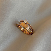 Commuter Titanium Steel Double Layer Zircon Ring Jewelry