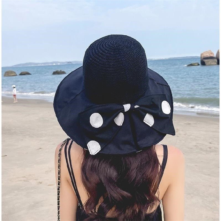Folding straw hat blue fisherman hat woman summer large along Korean version sunscreen anti-UV shading face sun hat