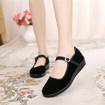 Old Beijing cloth shoes womens shoes summer thick bottom work shoes womens black hotel work shoes flat bottom dancing mother shoes non-slip