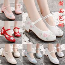 Autumn embroidered shoes womens high heels with cheongsam Hanfu shoes Joker ethnic style spring and autumn single shoes old Beijing cloth shoes