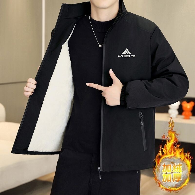 Men's Jacket with Fleece Lining, Thickened for Winter, New Style, Softshell Jacket, Cotton-Padded Jacket, Warm Coat, Loose Fit, Versatile Top for Young and Middle-Aged Men