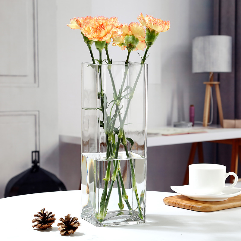 Square mouth glass vase with rose lily tulip sunflower flowers gypsophila dry flower 30 high 40cm50