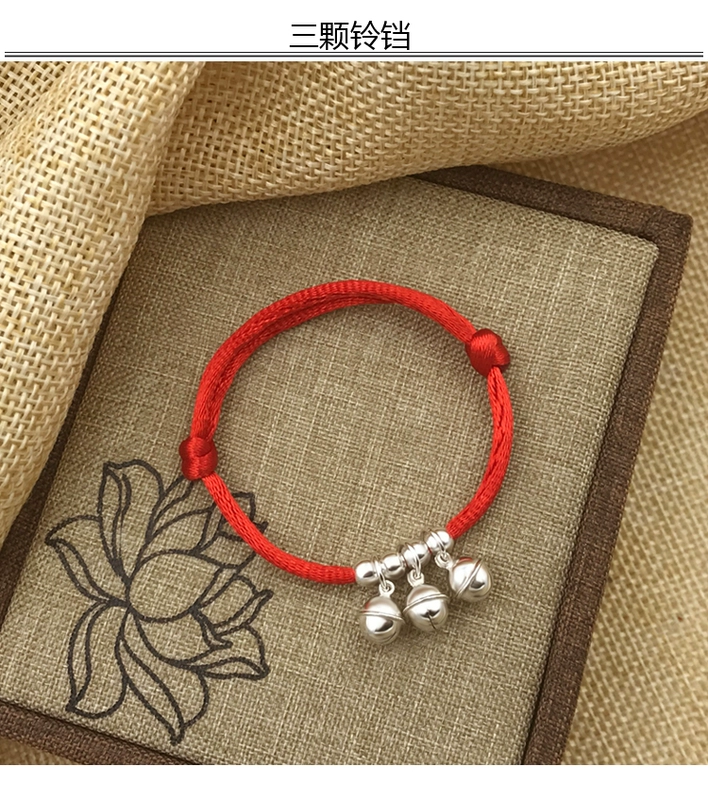 990 sterling bạc trang trí em bé trẻ sơ sinh chuông trẻ em vòng tay vòng đeo tay phường tắt ác đỏ dây trăng tròn tuổi - Vòng chân lắc chân vàng tây