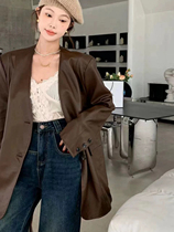 8 20 Zimo carefully selected 68010asy loose collarless mid-length brown v-neck Maillard bra 110 clothes 73