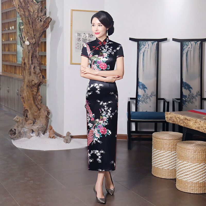  L+Short -sleeved peacock long flag black  