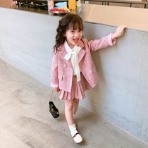 Trendy childrens clothing net red spring 2021 new style girls small fragrance suit skirt socialite small suit three-piece suit foreign style