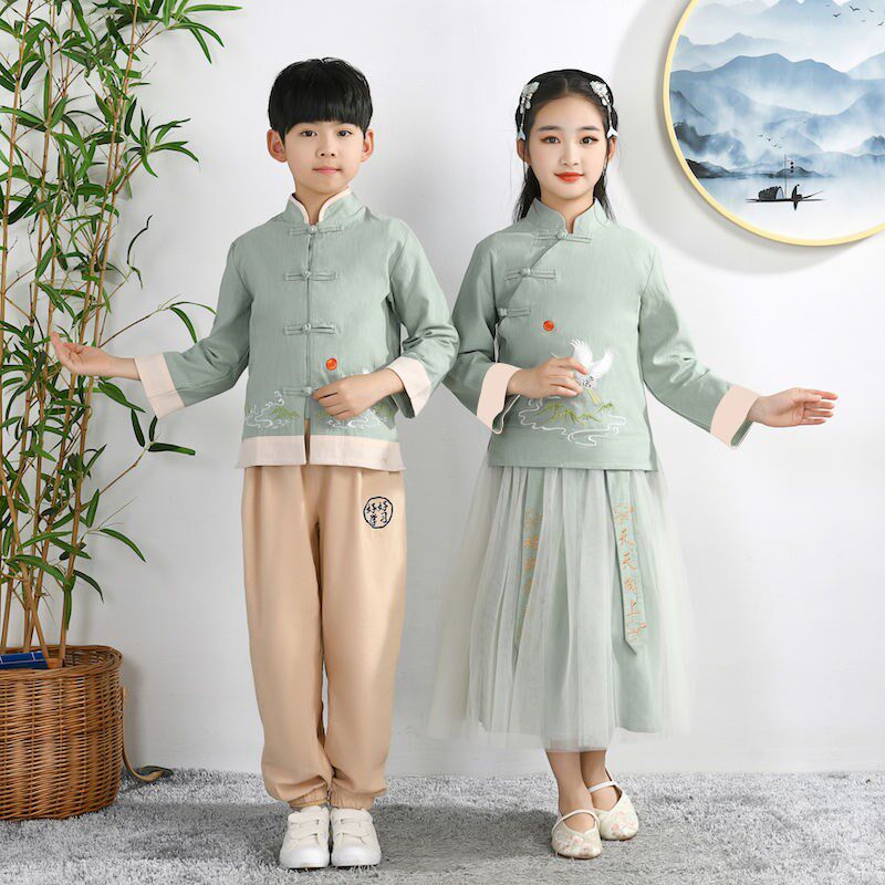 Children's Republic of China style performance clothing Chinese style boys and girls chorus clothing primary school students Hanfu summer Chinese school performance clothing - Taobao