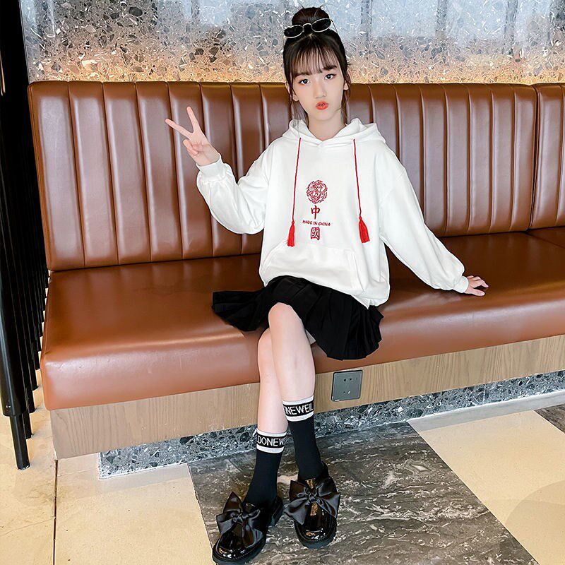 Girls hooded sweatshirt 2021 new national trend Chinese style autumn and winter children's sweater big boy Western style fashionable top