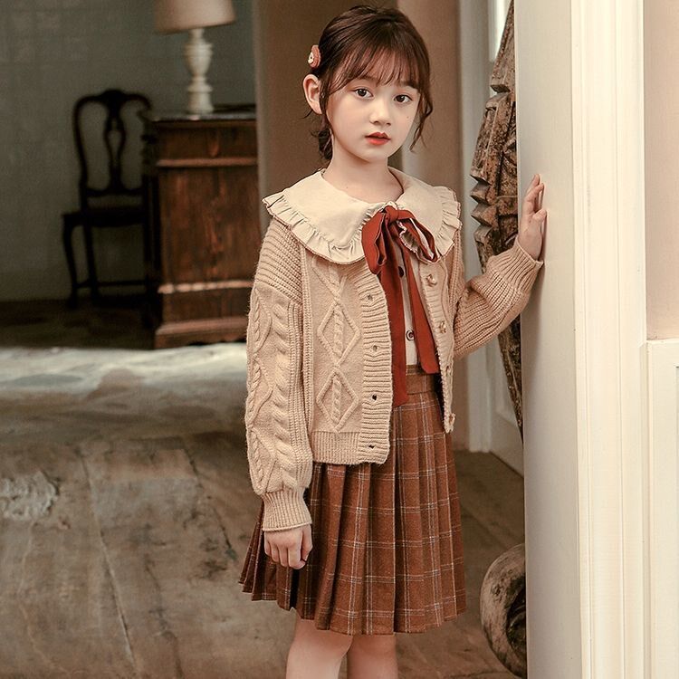 Girls autumn clothing 2021 new children's clothing skirt Western style jacket middle-aged children's college early autumn three-piece suit