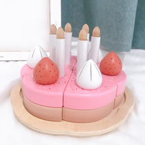 Pink Wood Emulation Birthday Cake Girl Childrens Home Kitchen Toys Korean Teins to shoot props