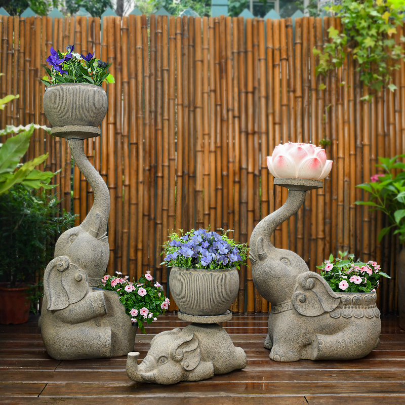 Retro Imitation Stone Elephant Flowerpots Pendulum pieces Creative Outdoor Garden Animals Sculpture Courtyard Garden Lawn Decoration Furnishing-Taobao