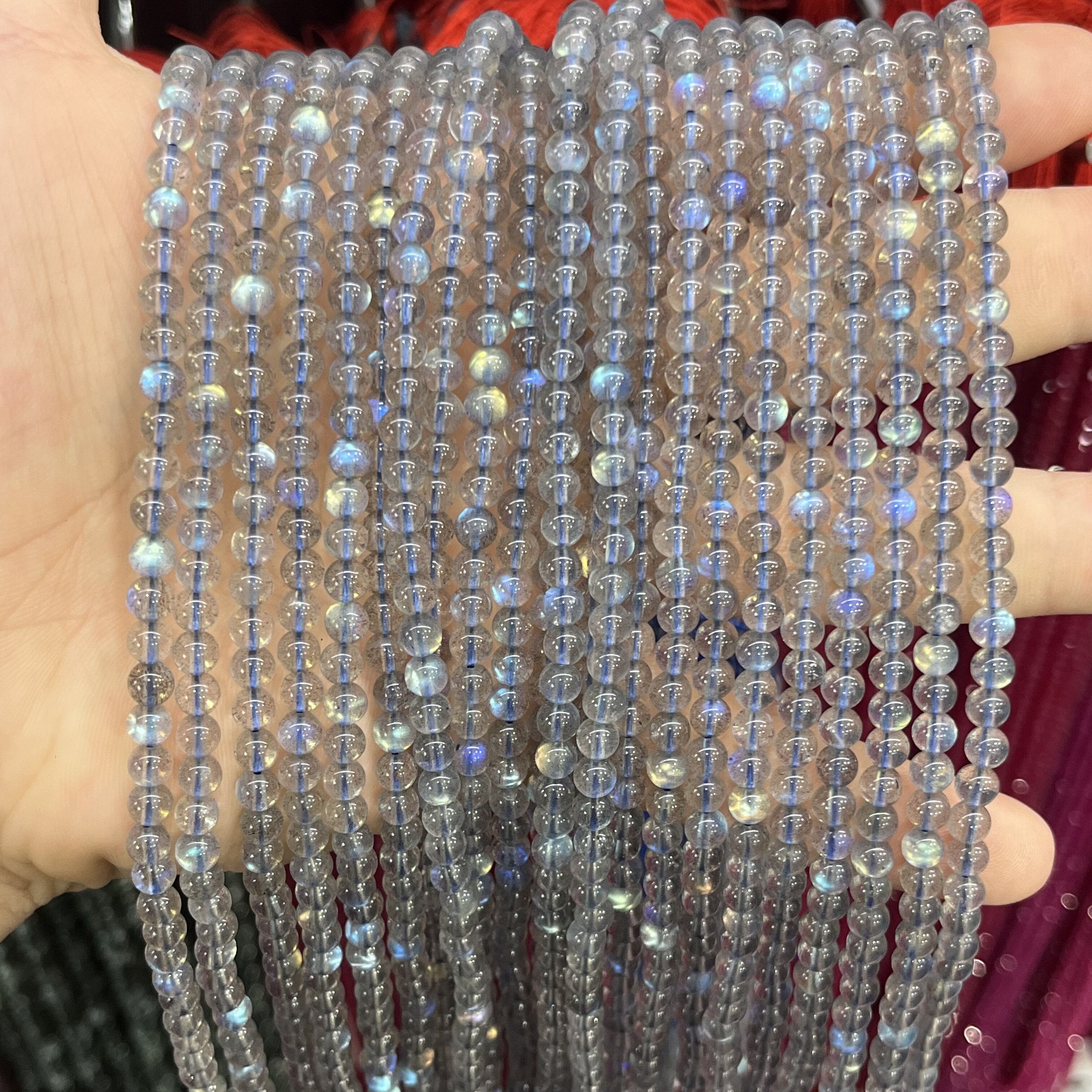 8Aグレードの天然アイスジェダイト4mmグレームーンストーン手作りDIYブレスレットネックレス半完成品、クリアブルーラブラドライト付き。