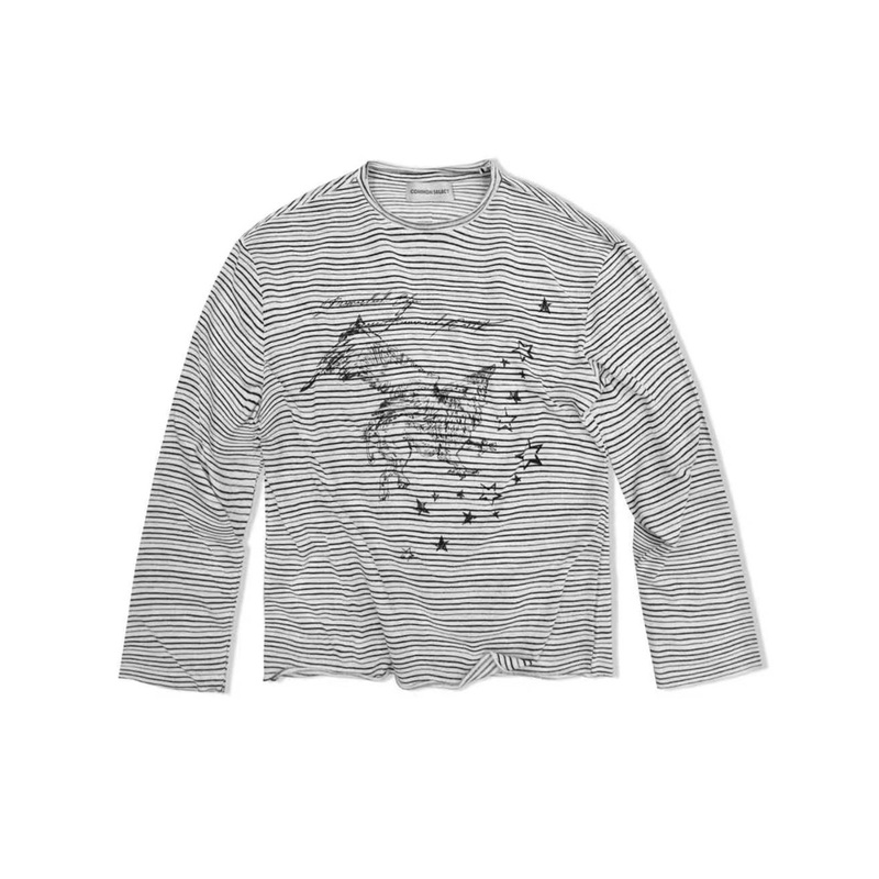 Commonselect [Striped Griffin] Vintage Distressed Print Striped Long Sleeve T-Shirt