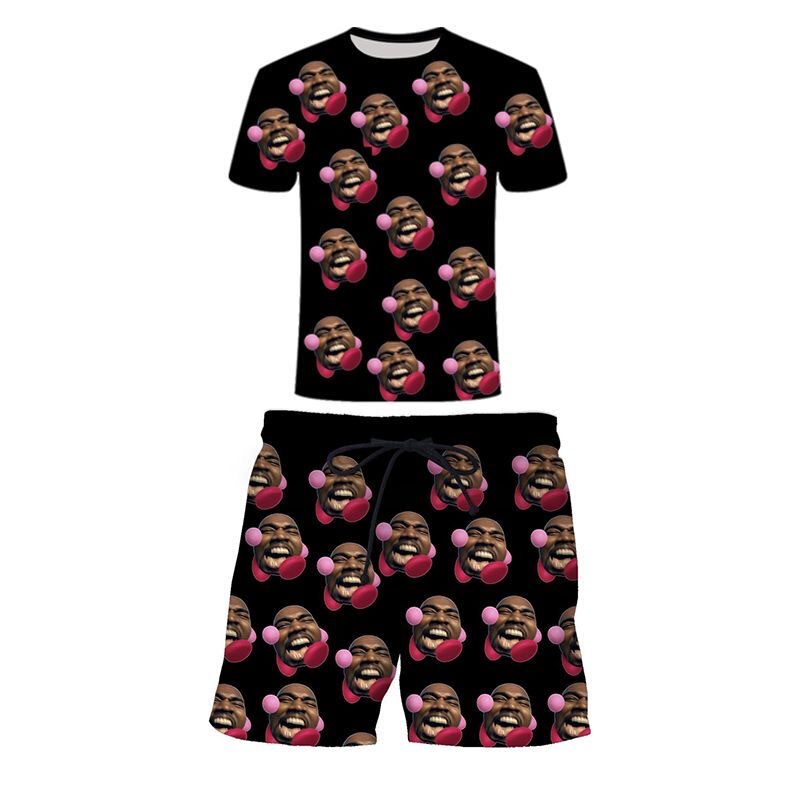 Kanye West Kirby-Themed Outfit for Men, Funny American Casual Loose Hip-Hop Rap Trendy Short-Sleeve Shirt