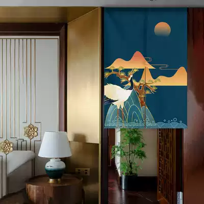 Chinese style door curtain bedroom home Zen partition window half curtain Chinese short door curtain Velcro non-punching into the house