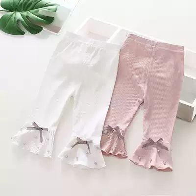 Girls interior pants summer new 2021 Korean version of female baby pants kids casual thin nail beads Capri pants tide