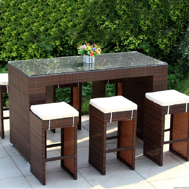 Luxury High Foot Cafe Bar Table And Chairs Bar Table Stool Bar Chairs Imitation Vine Patio Outdoor Rattan Chairs Tea Table Combinations