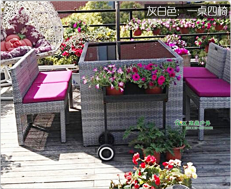 Nội thất sáng tạo bàn ghế mây năm mảnh kết hợp ban công giải trí bàn ghế sân vườn thanh mây ngoài trời wicker ghế ngoài trời bàn cafe ngoài trời