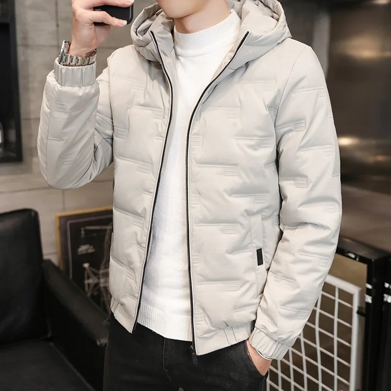 Boston down Jacket Men's Short Hooded White Duck down Winter Thin Slim Casual Pinghu Cut-Label Jacket