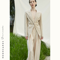 ROOMCARDS independent designer brand milk curry French holiday feeling hemp waist strap suit