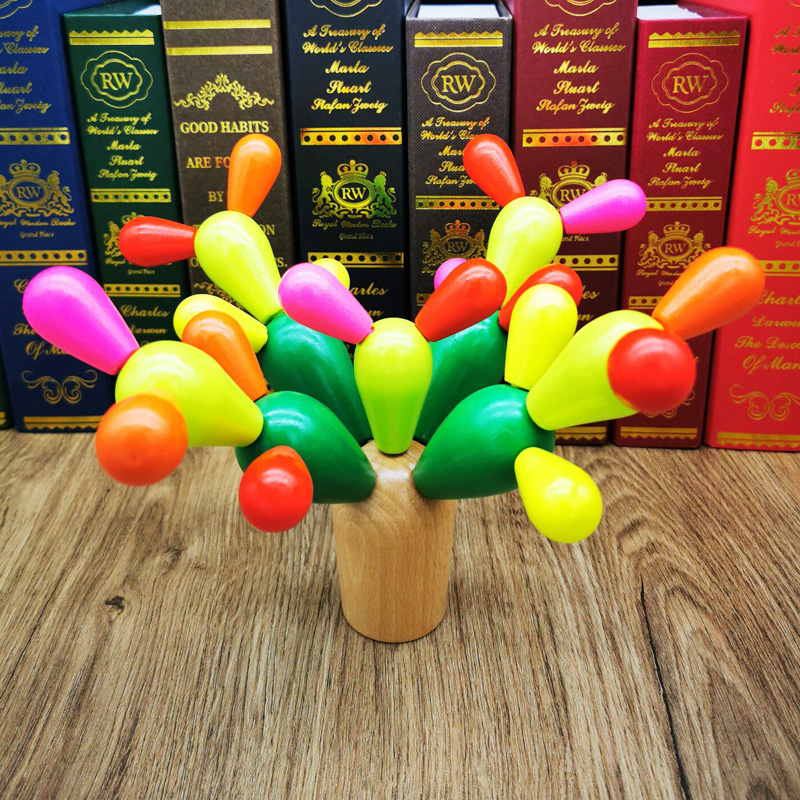 Wooden parquet for children Wooden Collab of Balls Cactus Building Blocks 2-3-4-year-old Baby Early Lessons Intelligence Toys 