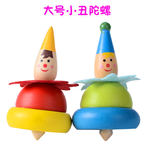Wooden child clown top 1-2-3-year-old cartoon spinning top baby competition Puzzle Early Teaching Aids Toy